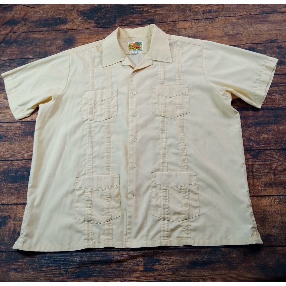 Genuine Haband Guayabera Short Sleeve Button‎ Up Men's XL Yellow